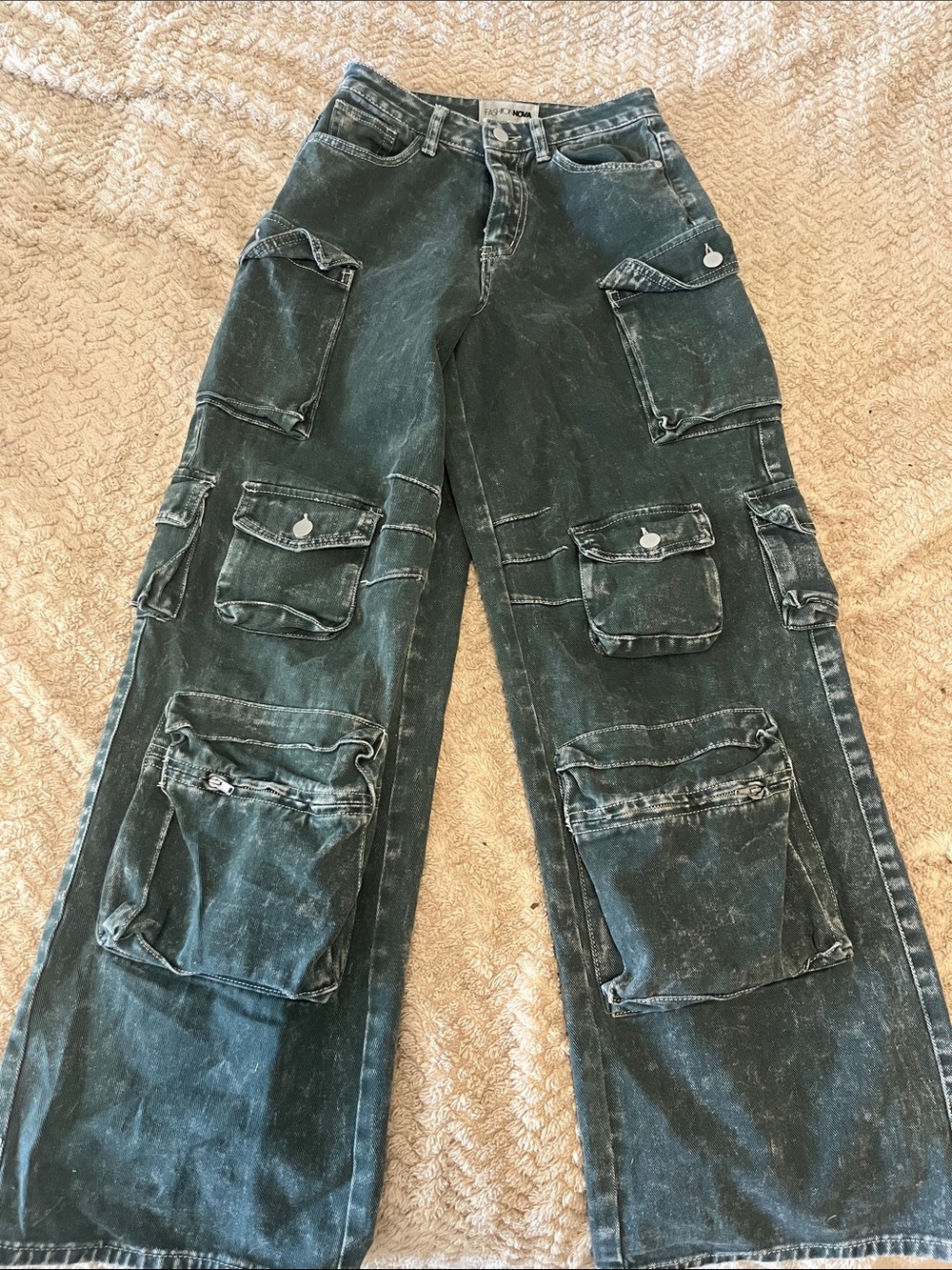 Fashion Nova Black Washed Wide Leg Cargo Pants